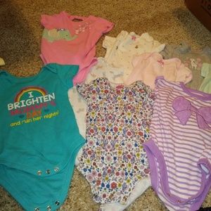 Baby girl clothes, shoes, bibs, bottles and binkys
